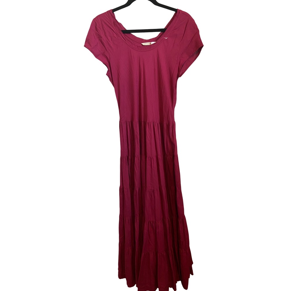 Soft Surroundings Kara Dress Berry Pink Tiered Maxi Viscose Cap Sleeve Small NEW